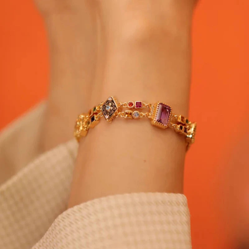 Vintage-inspired RosyCozy bracelet with assorted gemstones in elegant European design