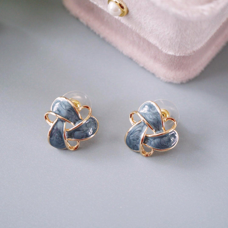 Gold & Blue Enamel Knot Earrings Vintage Inspired Jewelry