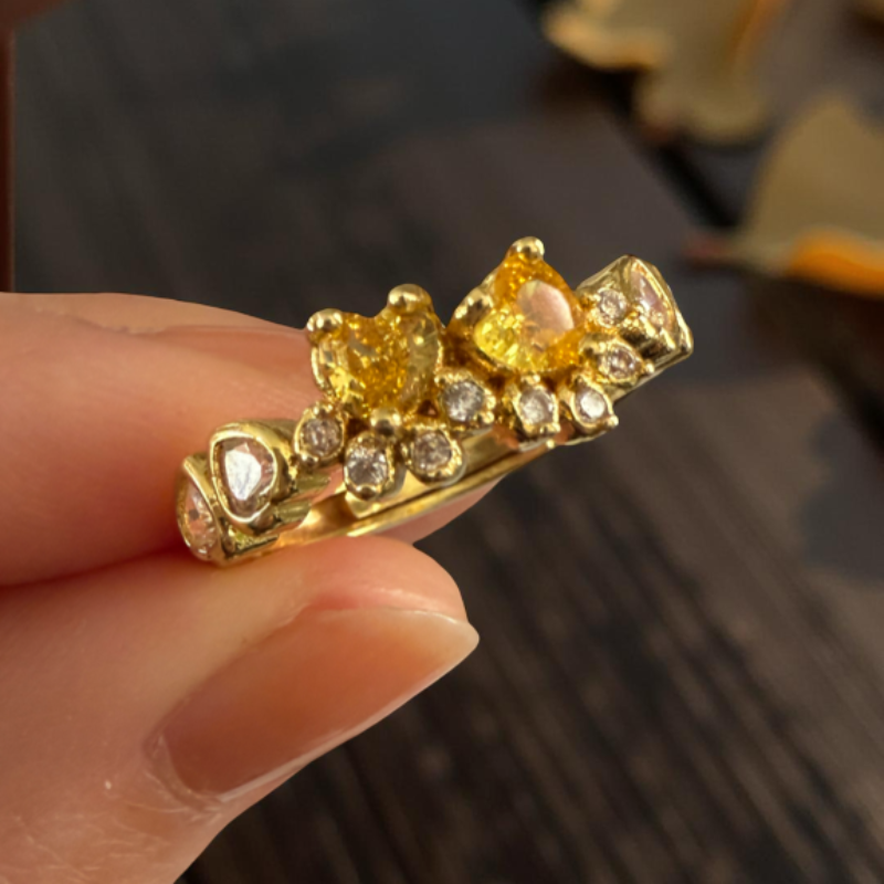 Golden Bloom Heart Ring