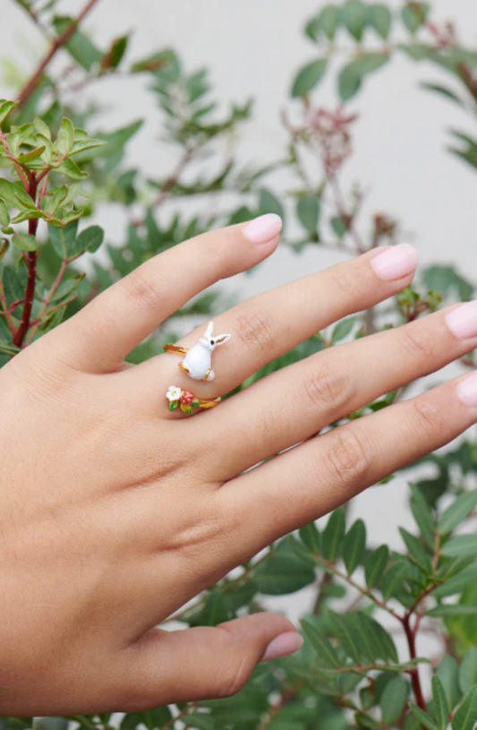 Bunny and White Flower Ring