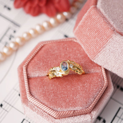 Blue Zircon Vine Ring Vintage 18K Gold Plated