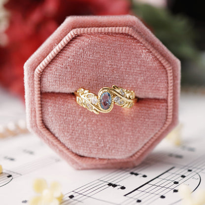 Blue Zircon Vine Ring Vintage 18K Gold Plated