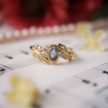 Blue Zircon Vine Ring Vintage 18K Gold Plated