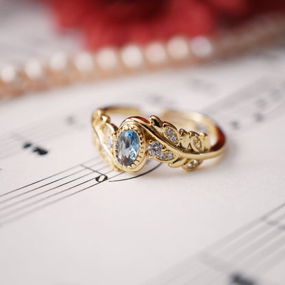 Blue Zircon Vine Ring Vintage 18K Gold Plated