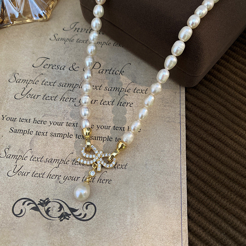 Convertible Bow Freshwater Pearl Necklace