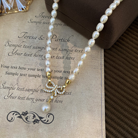 Convertible Bow Freshwater Pearl Necklace