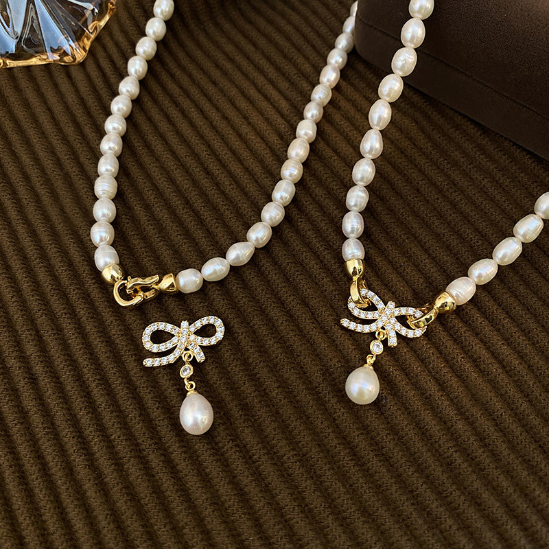 Convertible Bow Freshwater Pearl Necklace