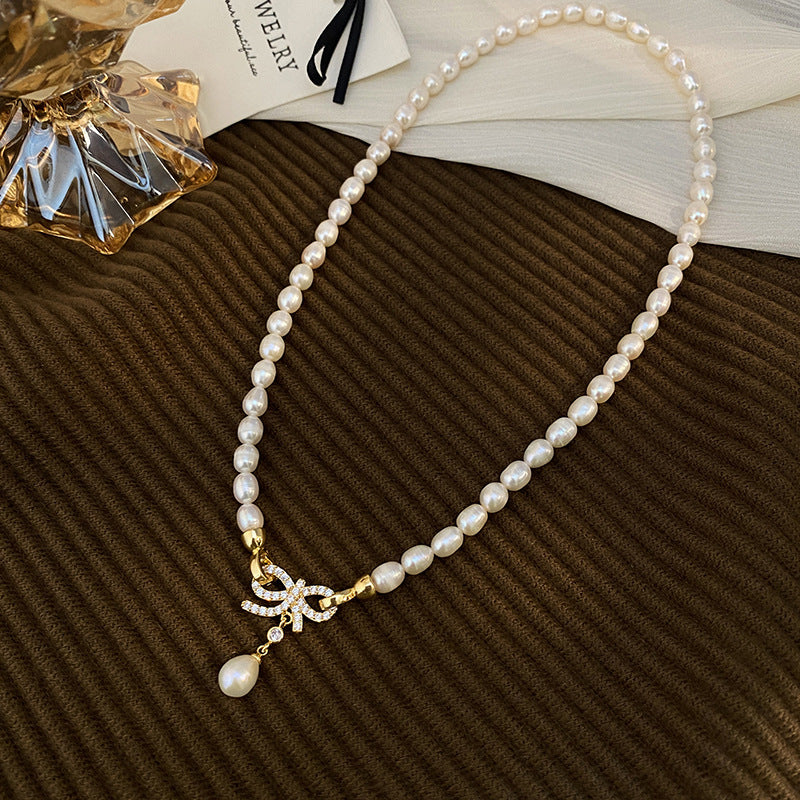 Convertible Bow Freshwater Pearl Necklace