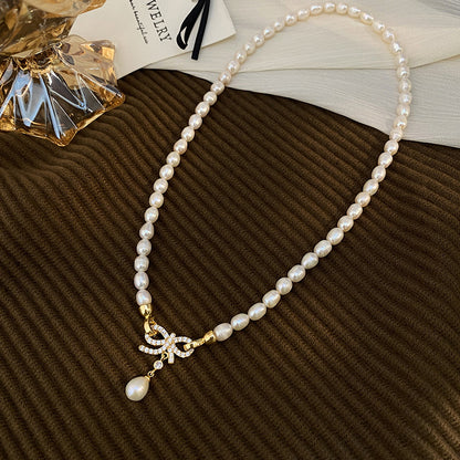 Convertible Bow Freshwater Pearl Necklace