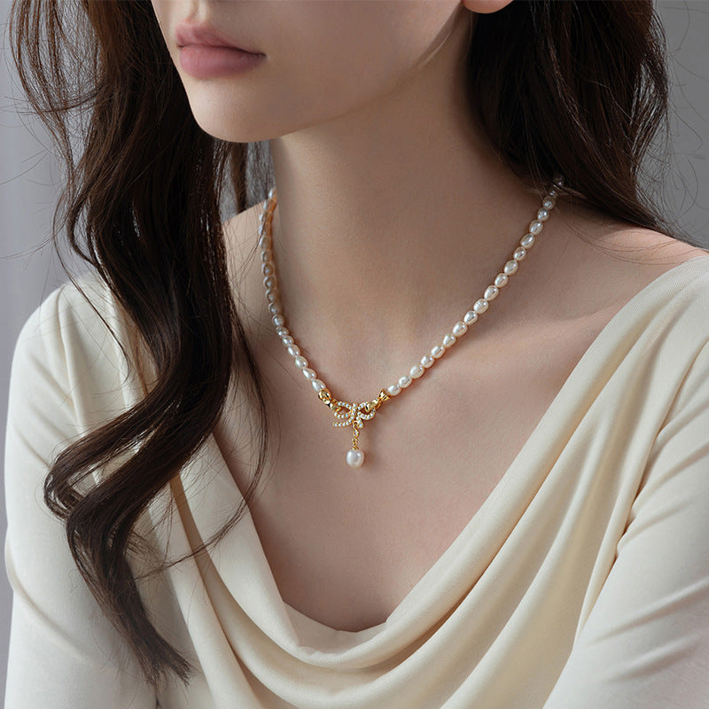 Convertible Bow Freshwater Pearl Necklace