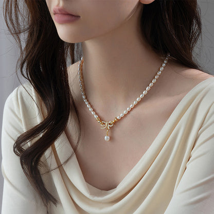 Convertible Bow Freshwater Pearl Necklace