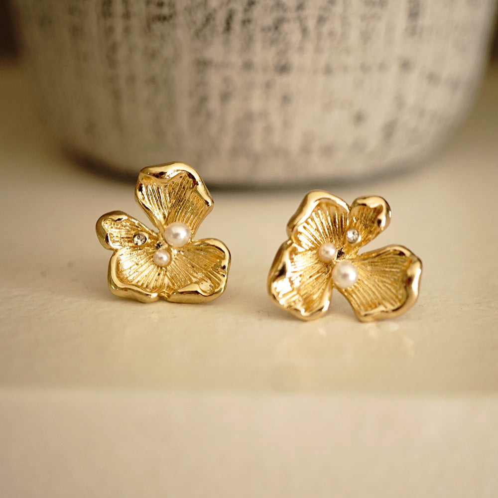 Golden Flower Stud Earrings