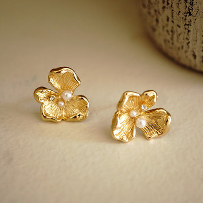 Golden Flower Stud Earrings