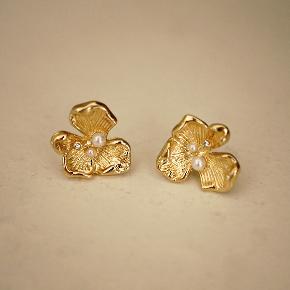 Golden Flower Stud Earrings