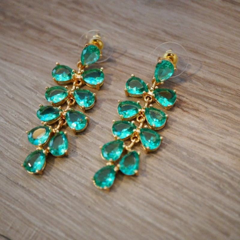 Green Leaf Cascade Earrings