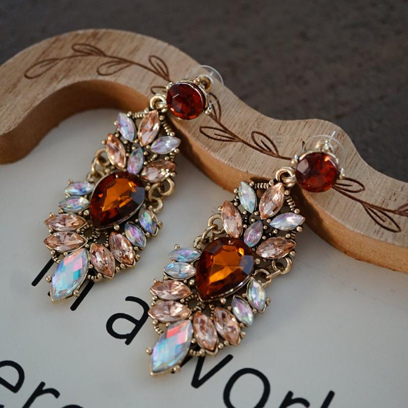 Amber and Crystal Drop Earrings