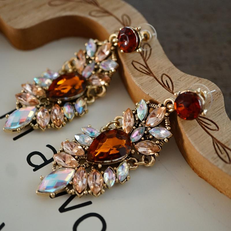 Amber and Crystal Drop Earrings