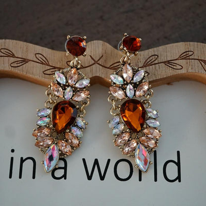 Amber and Crystal Drop Earrings