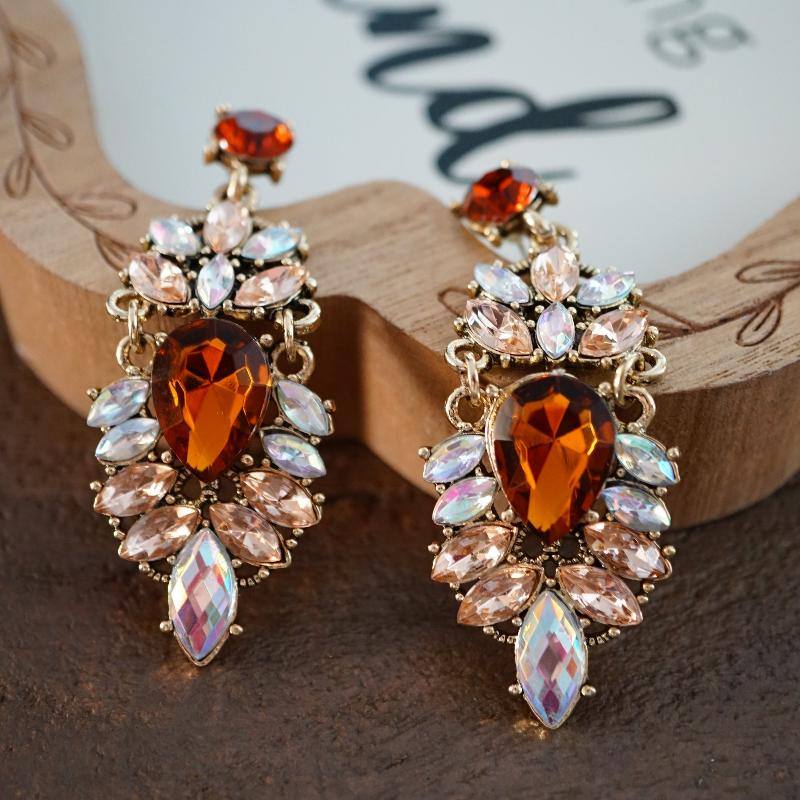 Amber and Crystal Drop Earrings