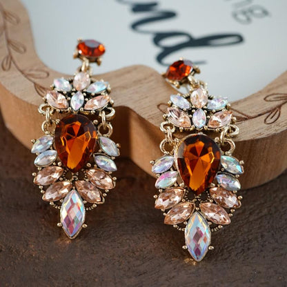 Amber and Crystal Drop Earrings