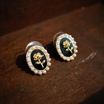 Rose Stud Earrings with Pearls