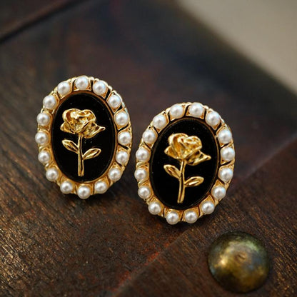 Rose Stud Earrings with Pearls