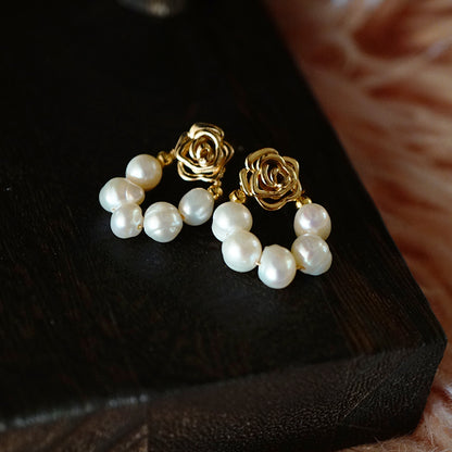 Rose-Gold Freshwater Pearl Earrings