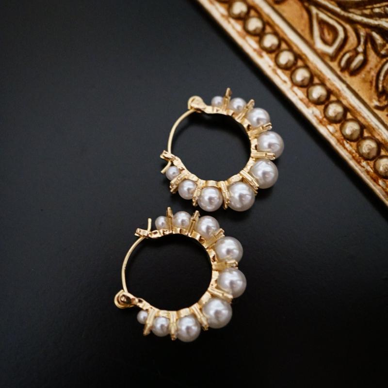 Gold Hoop Earrings with Pearls