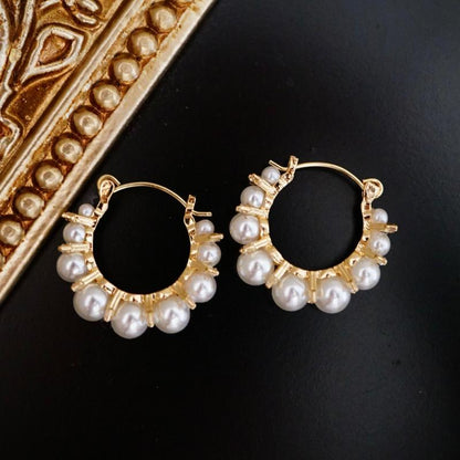 Gold Hoop Earrings with Pearls