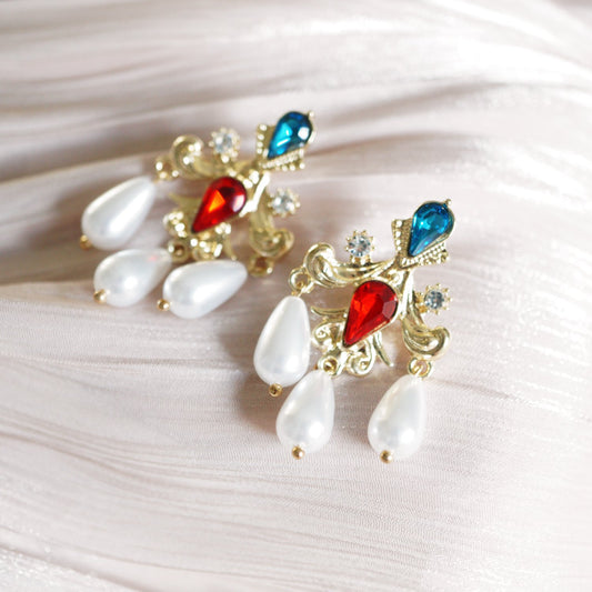 Vintage Gemstone and Pearl Drop Earrings