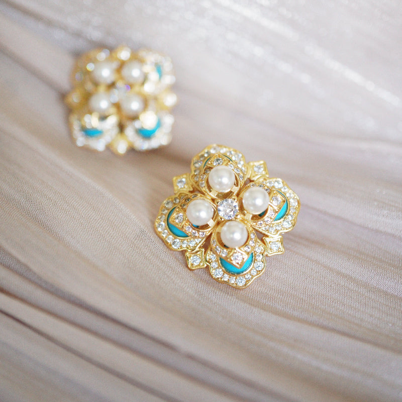 Versailles Turquoise and Pearls Stud Earrings