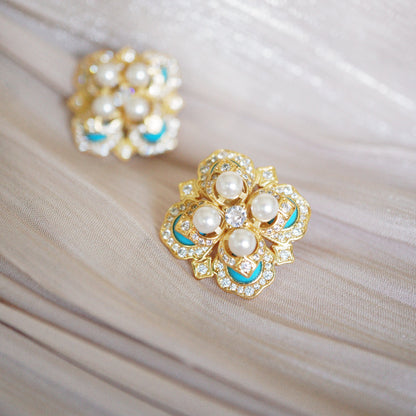 Versailles Turquoise and Pearls Stud Earrings