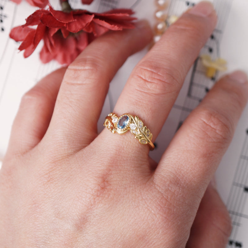Blue Zircon Vine Ring Vintage 18K Gold Plated