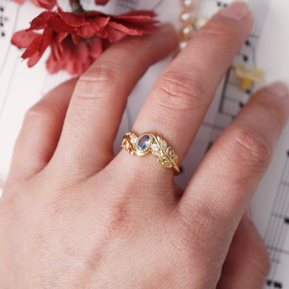 Blue Zircon Vine Ring Vintage 18K Gold Plated