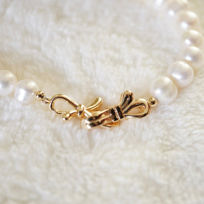 Natural Pearl Necklace with Bow Clasp