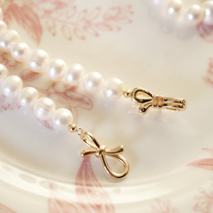 Natural Pearl Necklace with Bow Clasp