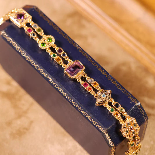 Vintage-inspired RosyCozy bracelet with assorted gemstones in elegant European design
