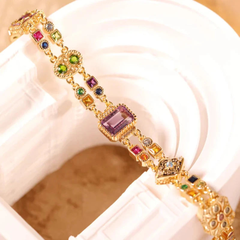 Vintage-inspired RosyCozy bracelet with assorted gemstones in elegant European design