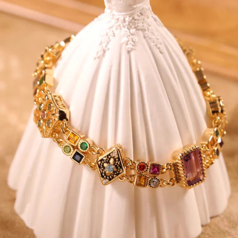 Vintage-inspired RosyCozy bracelet with assorted gemstones in elegant European design