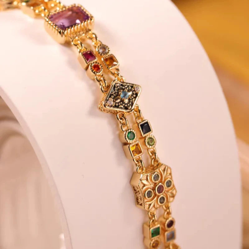 Vintage-inspired RosyCozy bracelet with assorted gemstones in elegant European design