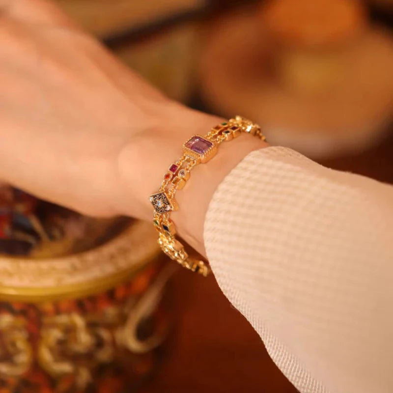 Vintage-inspired RosyCozy bracelet with assorted gemstones in elegant European design