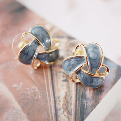 Gold & Blue Enamel Knot Earrings Vintage Inspired Jewelry