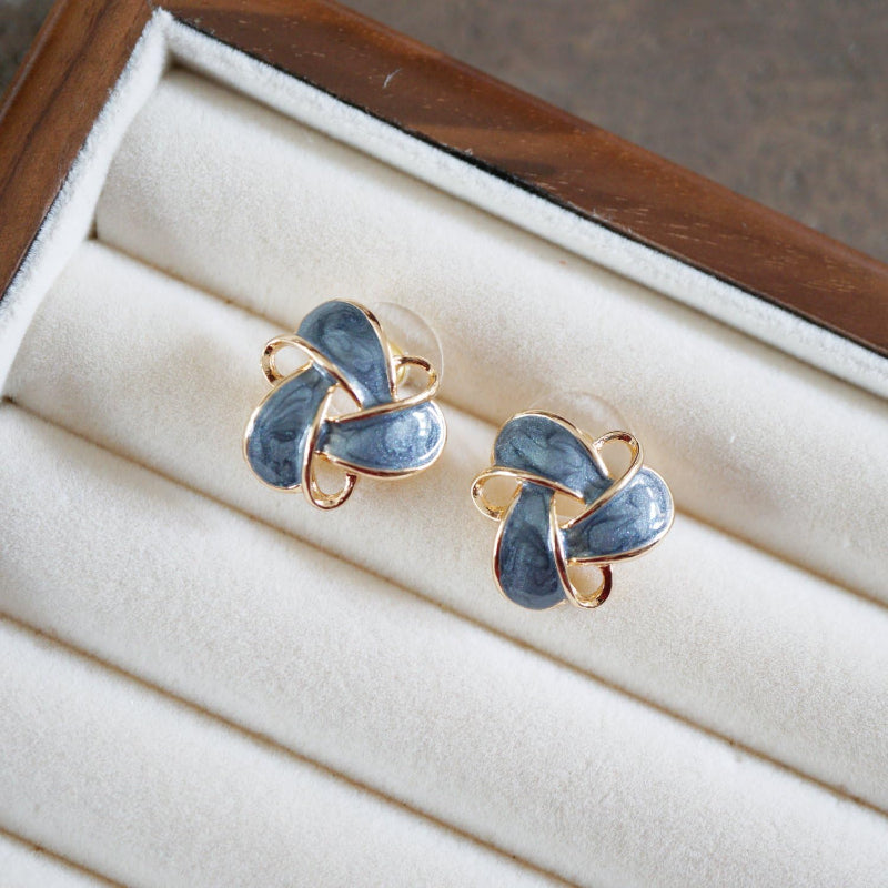 Gold & Blue Enamel Knot Earrings Vintage Inspired Jewelry