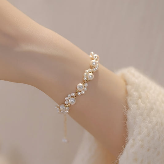 Hand-Woven Radiant Cluster Pearl Bracelet