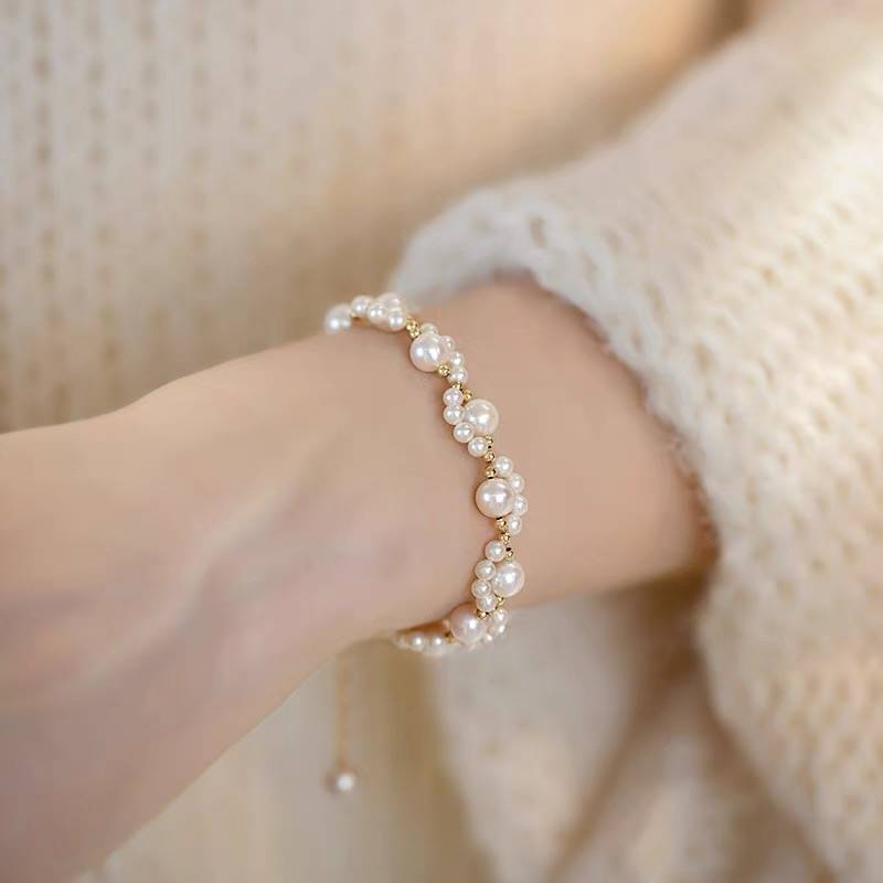 Hand-Woven Radiant Cluster Pearl Bracelet