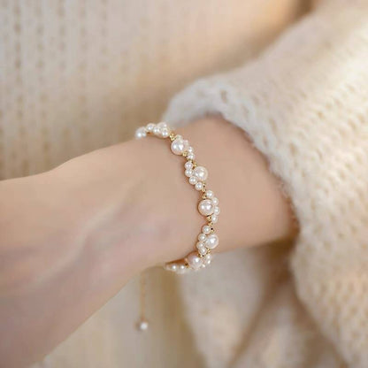 Hand-Woven Radiant Cluster Pearl Bracelet