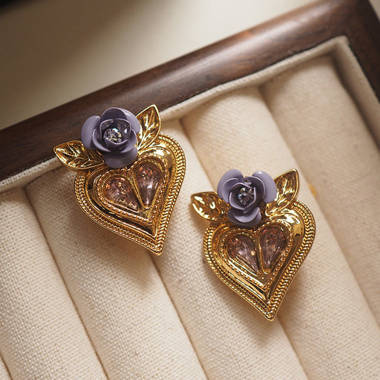 Florence Purple Rose Heart Earrings