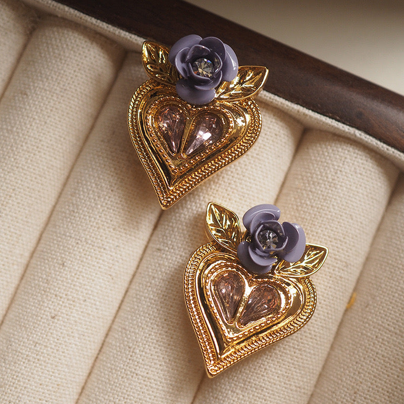 Florence Purple Rose Heart Earrings