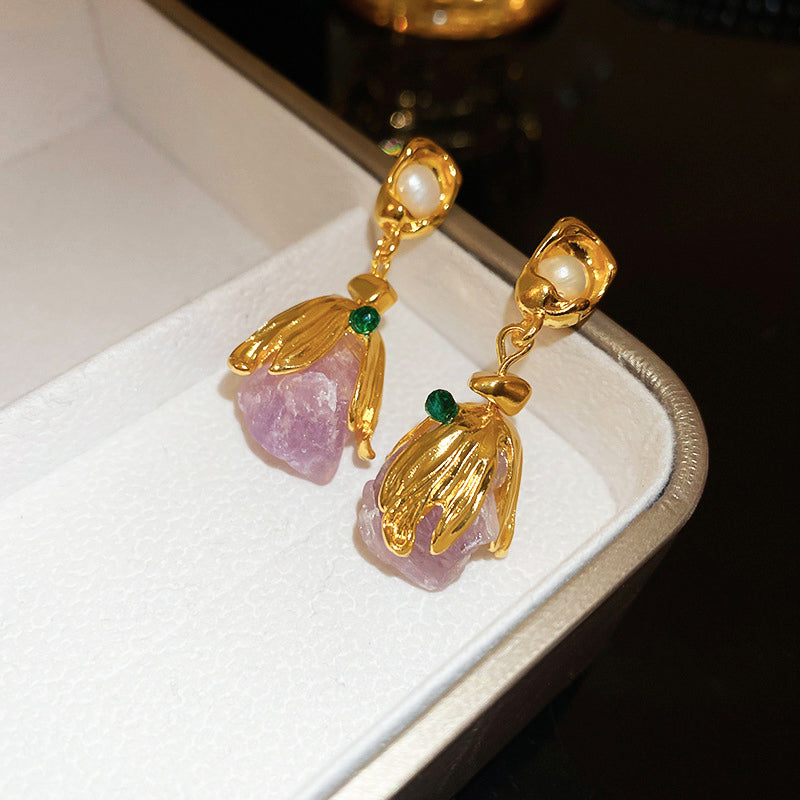 Purple Crystal Flower Earrings