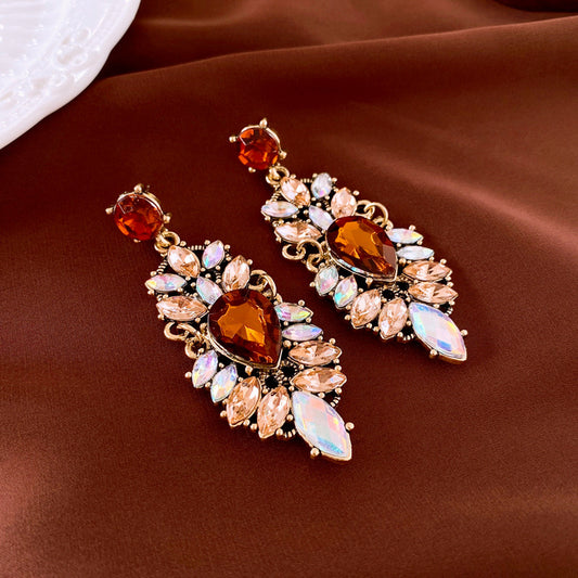 Amber and Crystal Drop Earrings